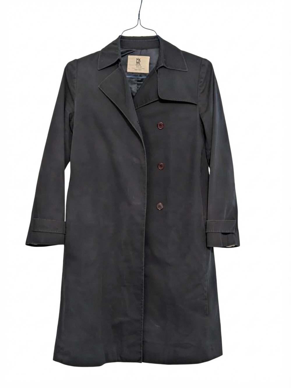 Michel Klein Vintage S Women’s Black Double-Breasted Trench Coat Y2K Minimalist